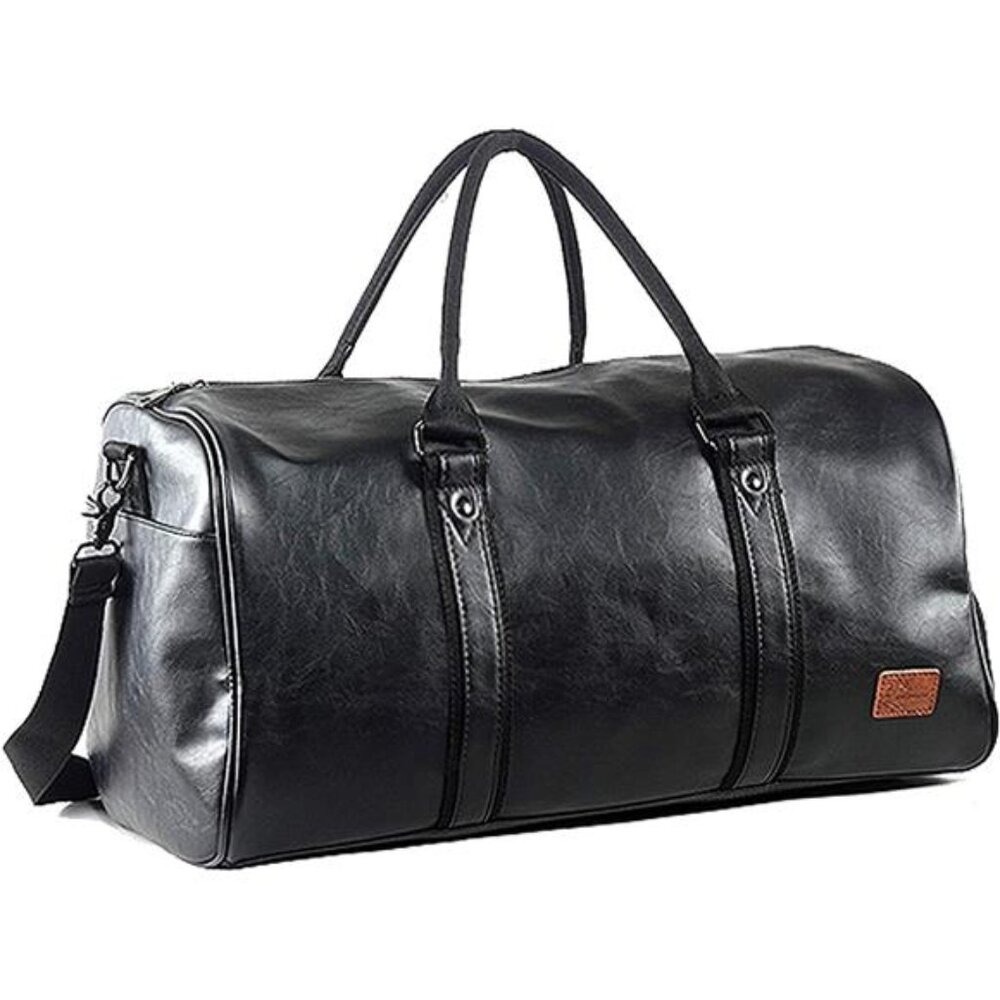 Leather Travel Duffel Bag Carry On Weekender With Shoe Compartment Waterproof